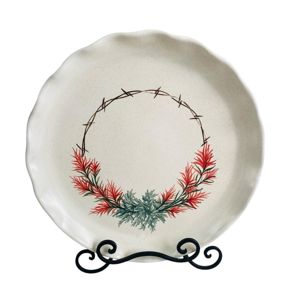 Dano Hand Thrown Pottery Indian Paintbrush Ruffle Edge Round Serving Platter 12”